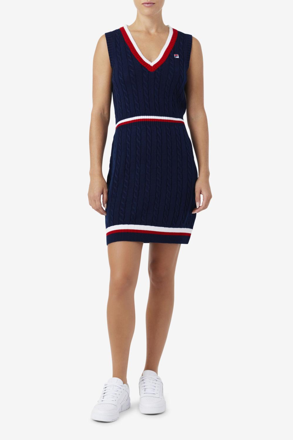 Women Dresses &amp; Rompers | FILA Darian Sweater Knit Dress 410 FILA NAVY / FILA RED / WHITE