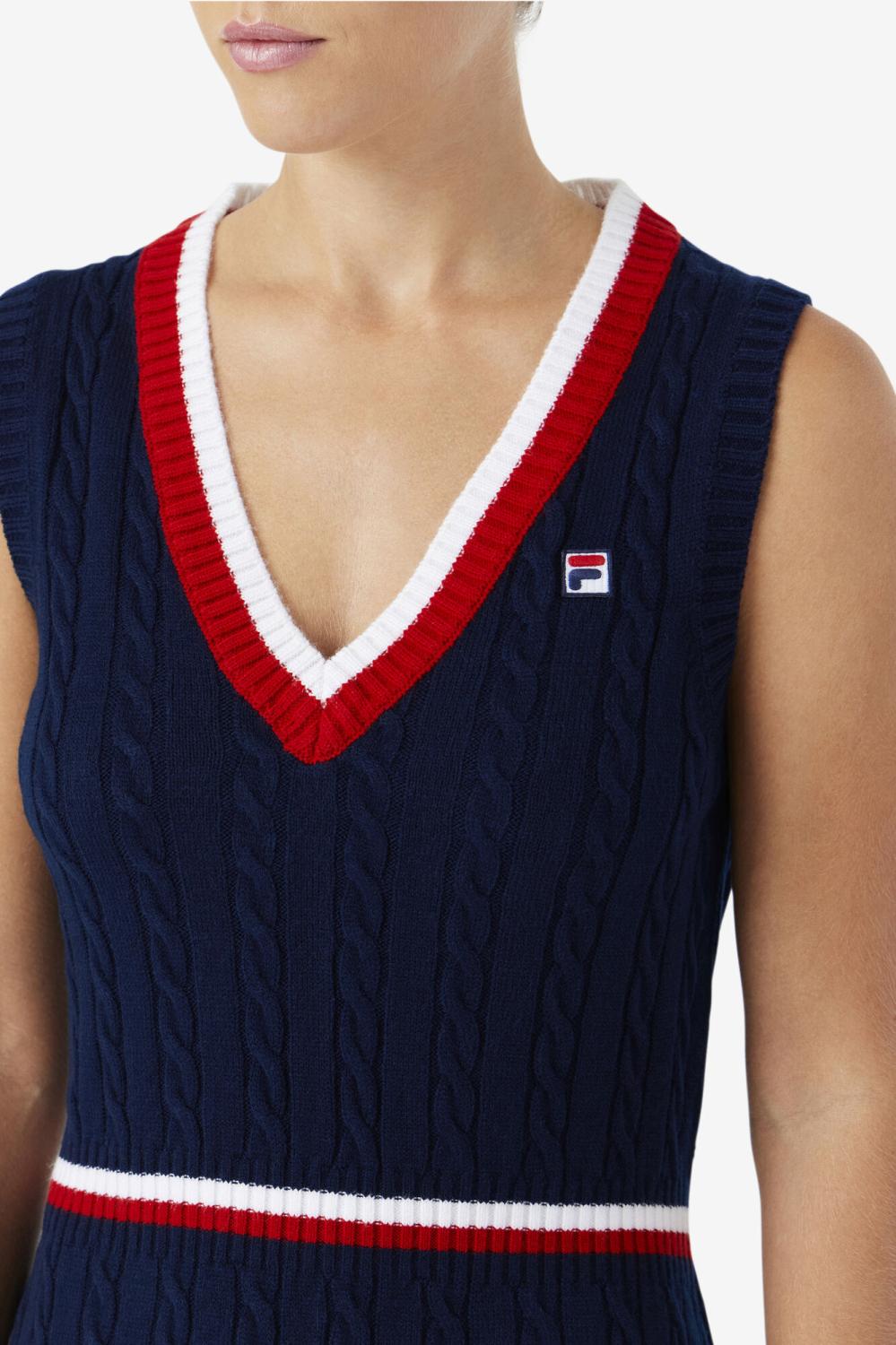 Women Dresses &amp; Rompers | FILA Darian Sweater Knit Dress 410 FILA NAVY / FILA RED / WHITE