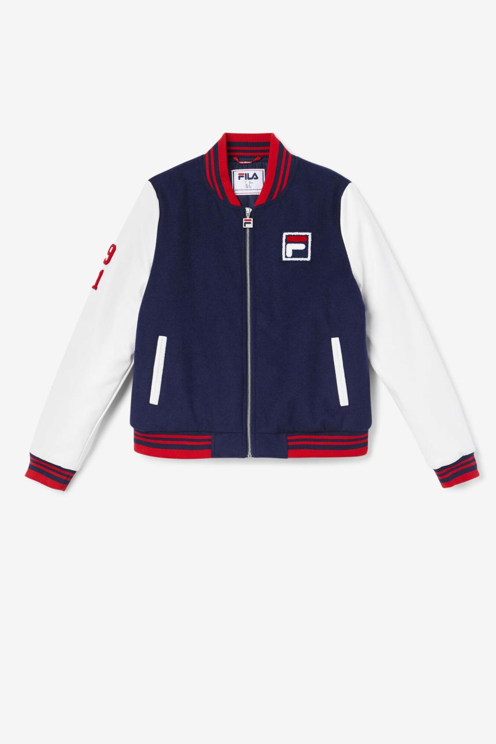 Women Jackets &amp; Outerwear | FILA Dixon Varsity Jacket 410 FILA NAVY / WHITE / FILA RED