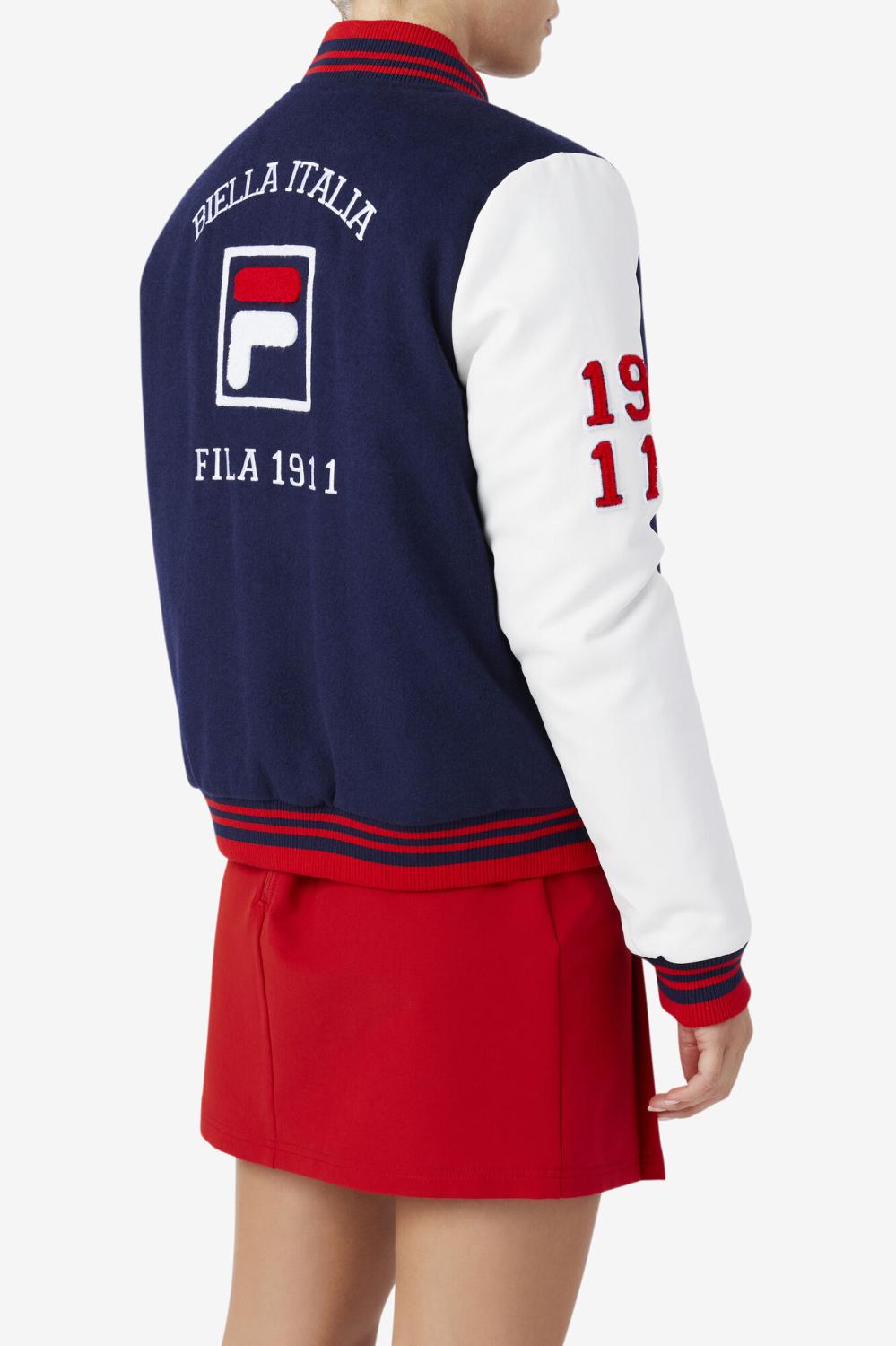 Women Jackets &amp; Outerwear | FILA Dixon Varsity Jacket 410 FILA NAVY / WHITE / FILA RED