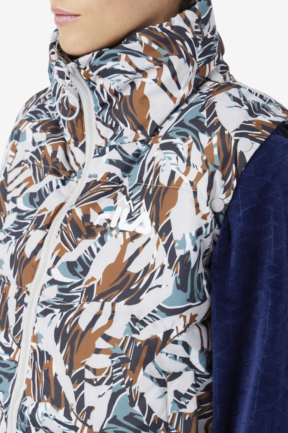 Women Jackets &amp; Outerwear | FILA Loretta Snap Off Sleeve Cropped Puffer Jacket 047 GIRAFFE PRINT