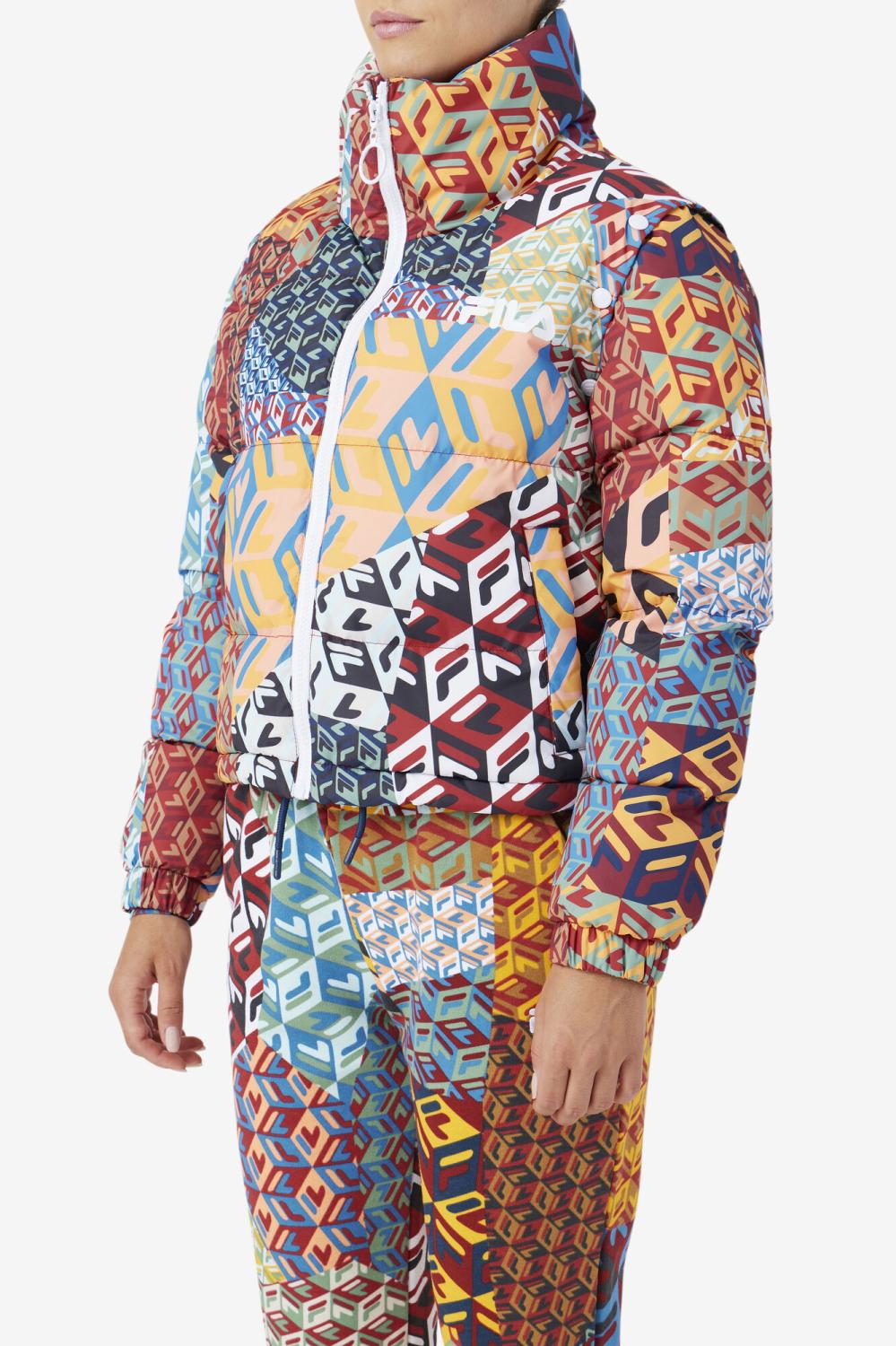 Women Jackets &amp; Outerwear | FILA Marina Snapoff Sleeve Puffer 933 MOONLIT OCEAN / RADIAN YELLOW / WHITE PRINT