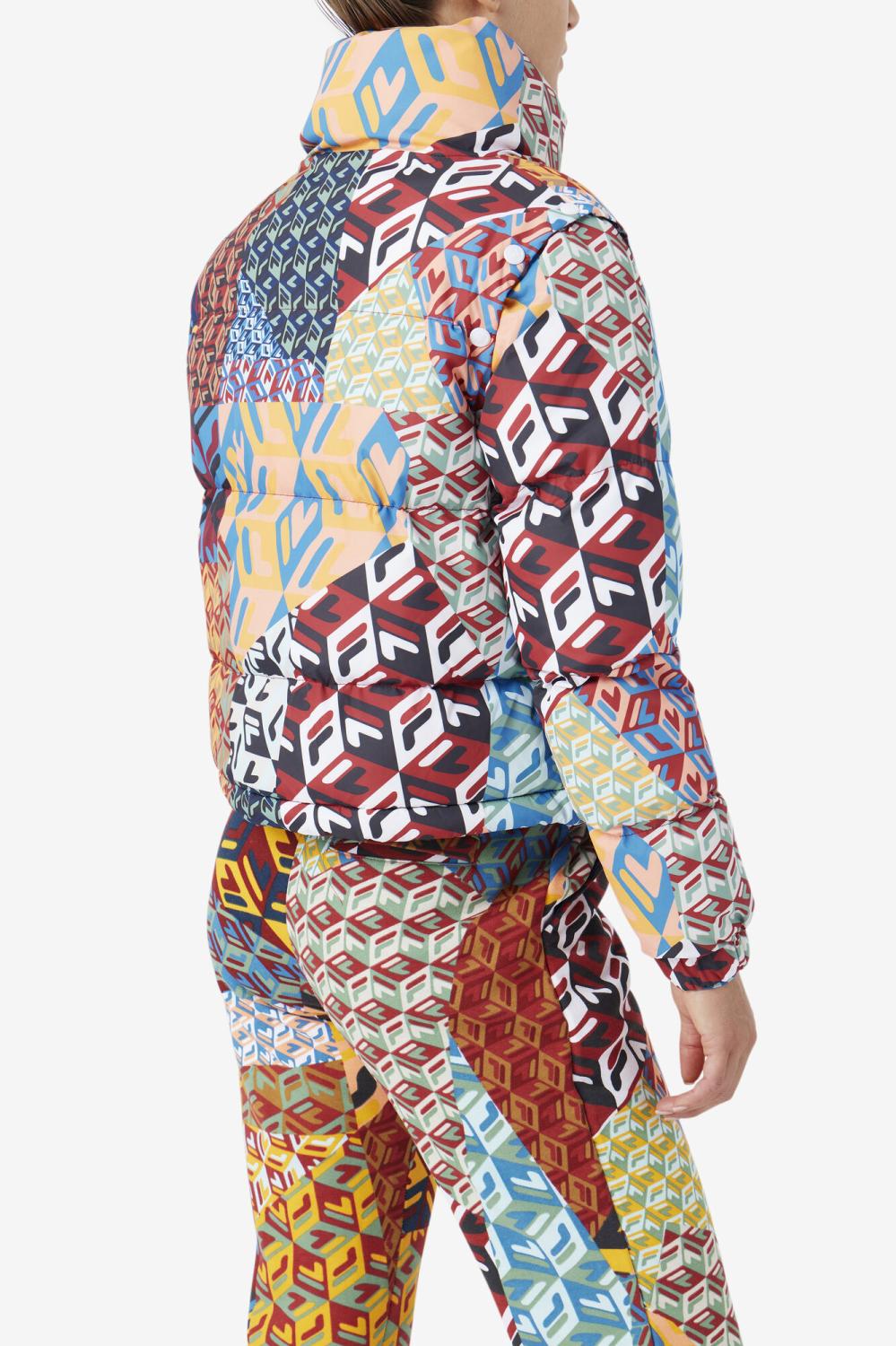 Women Jackets &amp; Outerwear | FILA Marina Snapoff Sleeve Puffer 933 MOONLIT OCEAN / RADIAN YELLOW / WHITE PRINT