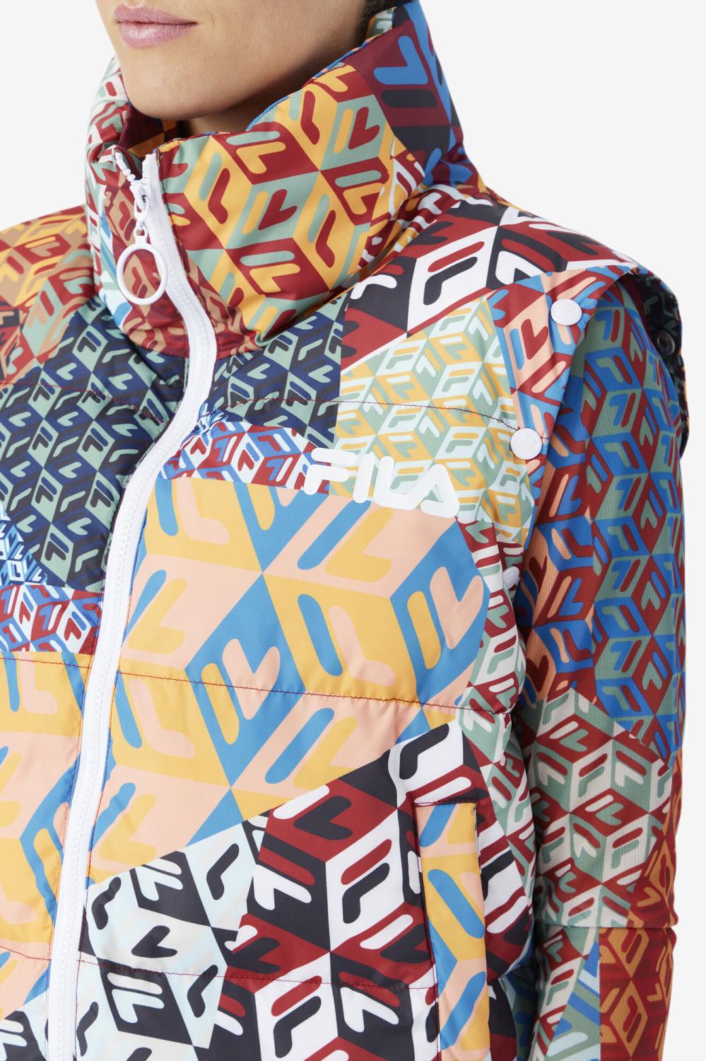 Women Jackets &amp; Outerwear | FILA Marina Snapoff Sleeve Puffer 933 MOONLIT OCEAN / RADIAN YELLOW / WHITE PRINT