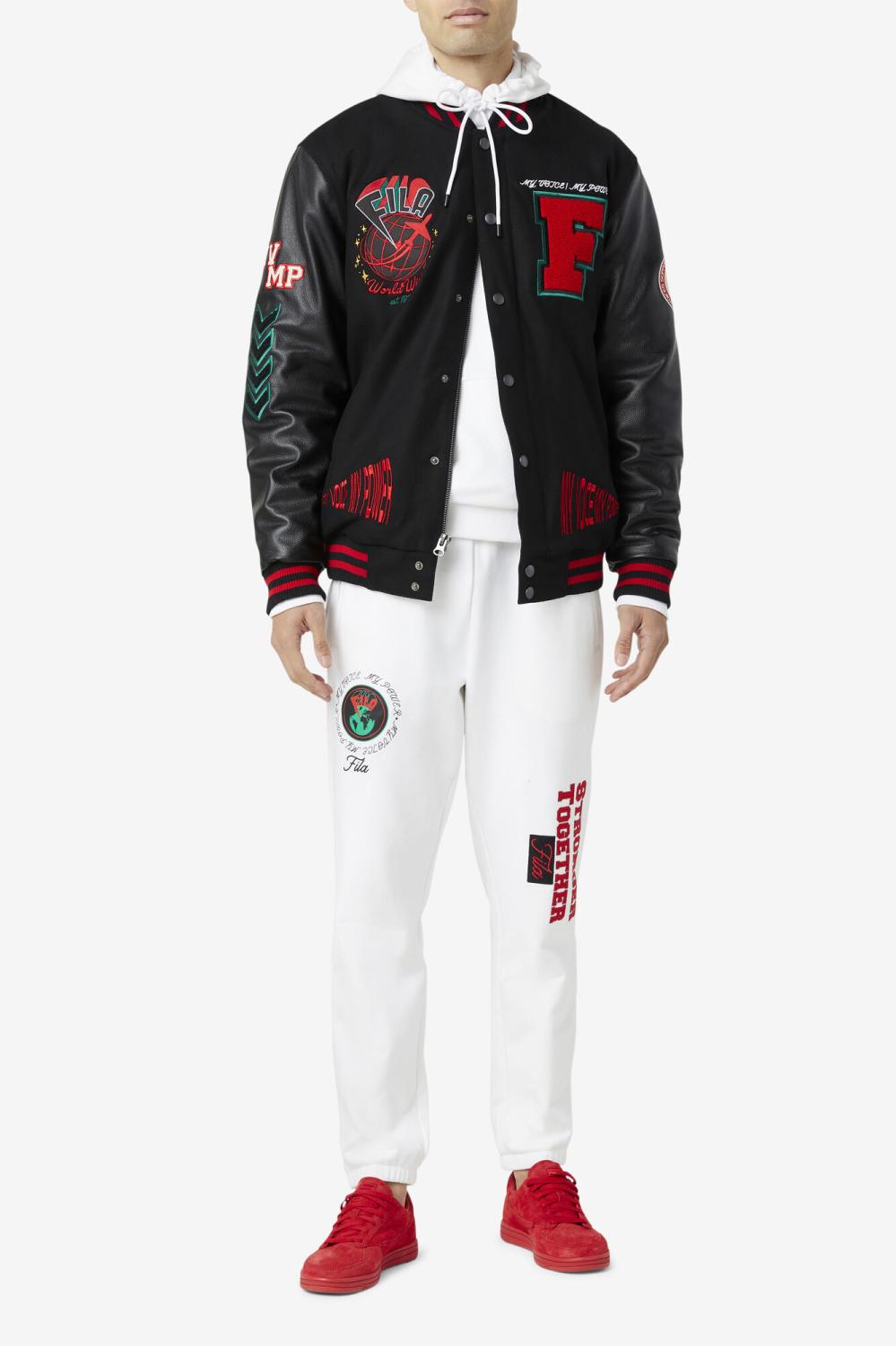 Women Jackets &amp; Outerwear | FILA Raddix Varsity Jacket 001 BLACK / RED / GREEN