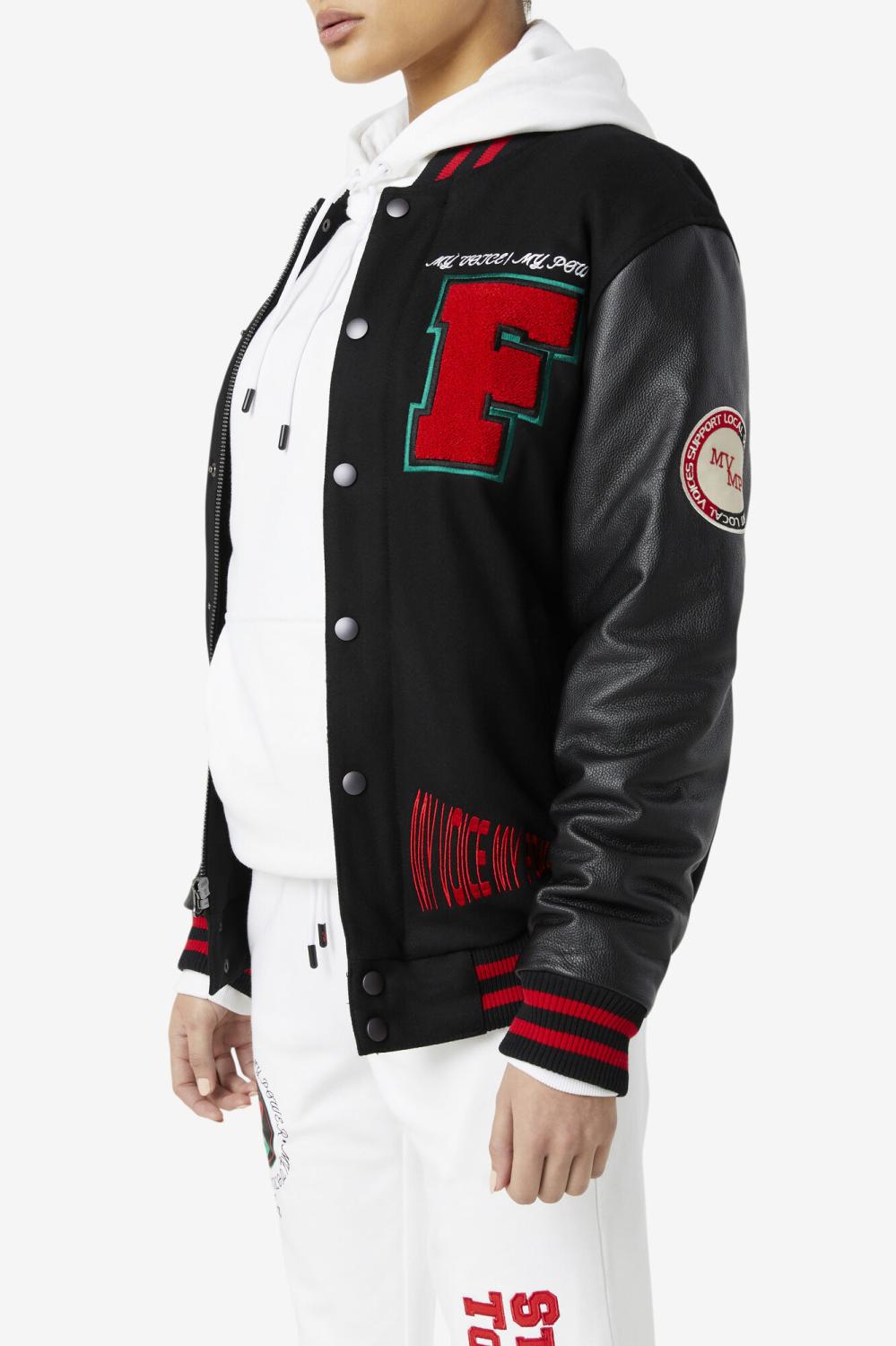 Women Jackets &amp; Outerwear | FILA Raddix Varsity Jacket 001 BLACK / RED / GREEN