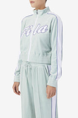 Women Jackets &amp; Outerwear | FILA Valery Velour Jacket 362 ETHER / WHITE / ORIENT BLUE
