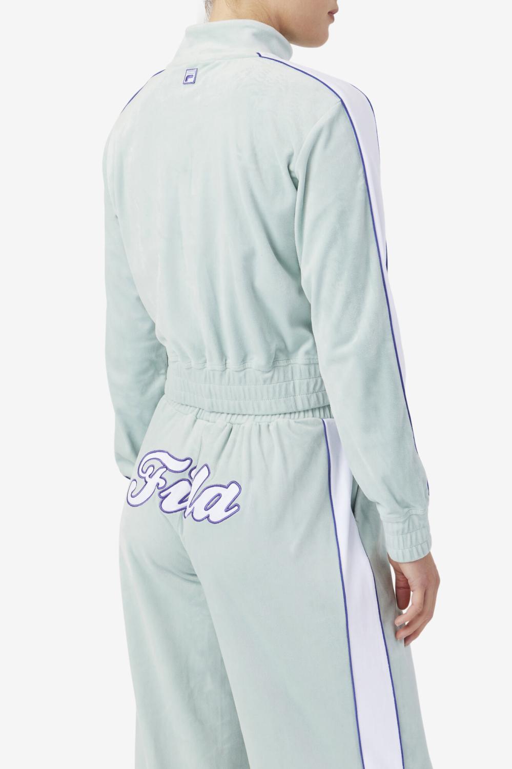 Women Jackets &amp; Outerwear | FILA Valery Velour Jacket 362 ETHER / WHITE / ORIENT BLUE