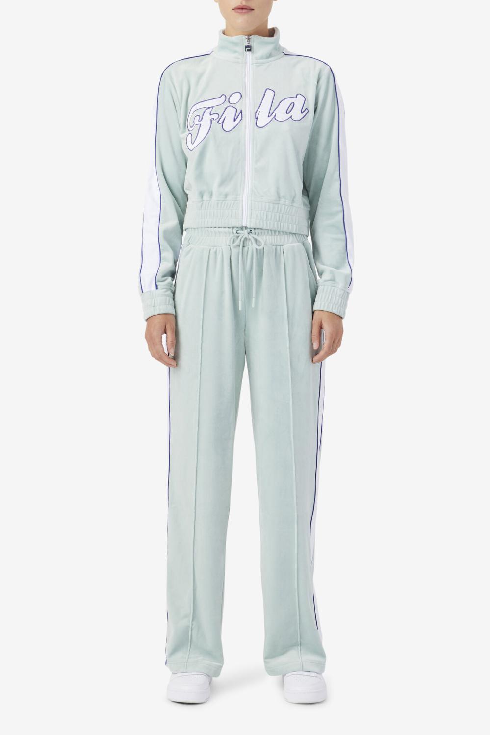 Women Jackets &amp; Outerwear | FILA Valery Velour Jacket 362 ETHER / WHITE / ORIENT BLUE