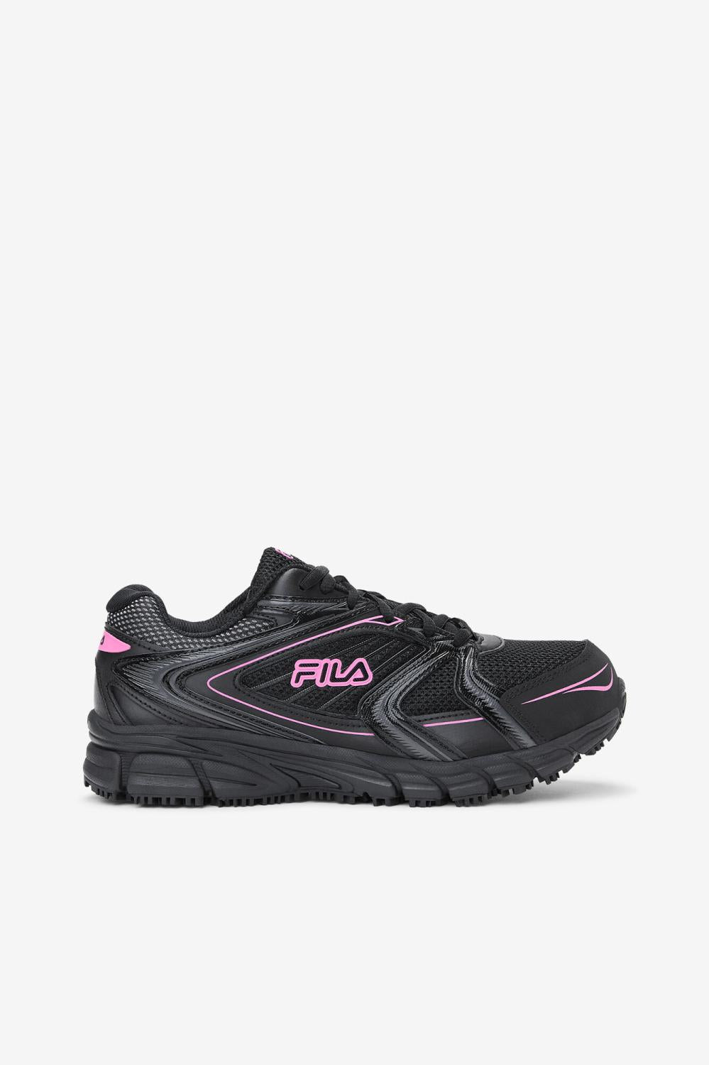 Women Steel Toe Shoes | FILA Women's Memory Reckoning 8 Slip Resistant Steel Toe Shoe 973 BLACK / BLACK / KNOCKOUT PINK