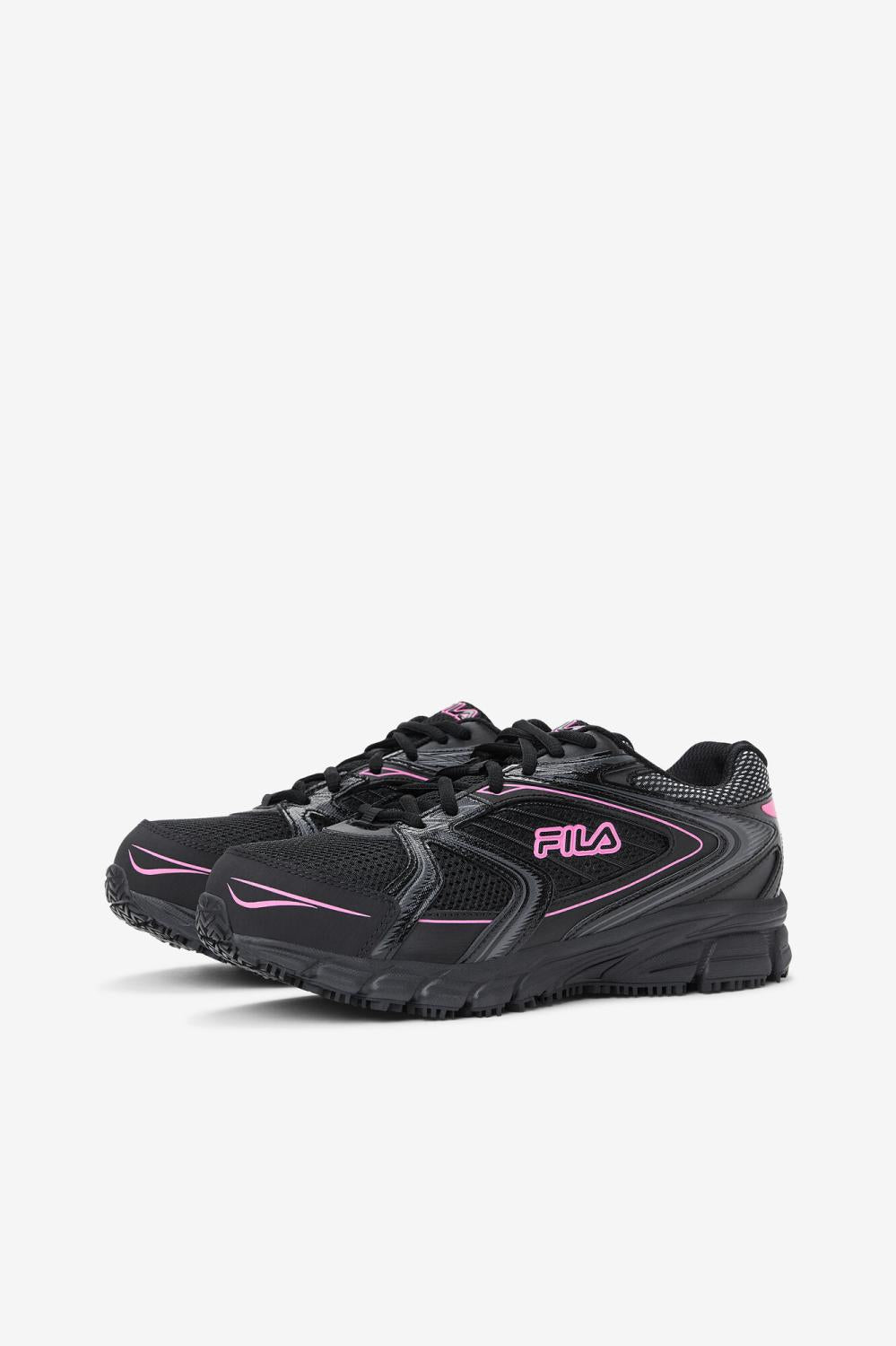 Women Steel Toe Shoes | FILA Women's Memory Reckoning 8 Slip Resistant Steel Toe Shoe 973 BLACK / BLACK / KNOCKOUT PINK