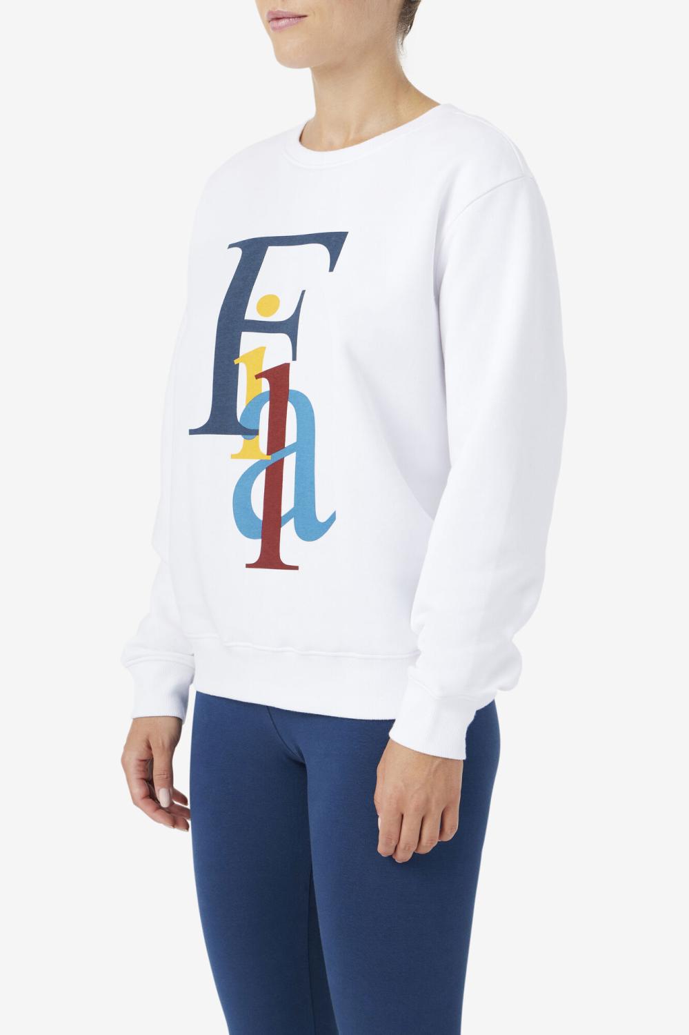 Women Sweatshirts &amp; Hoodies | FILA Araceli Crewneck 100 WHITE / MOONLIT OCEAN / RADIANT YELLOW