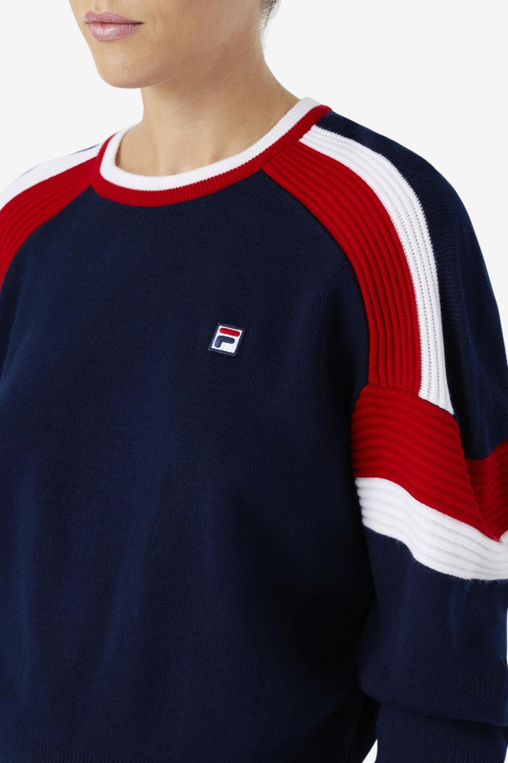 Women Sweatshirts &amp; Hoodies | FILA Frankie Knit Crew 410 FILA NAVY / FILA RED / WHITE