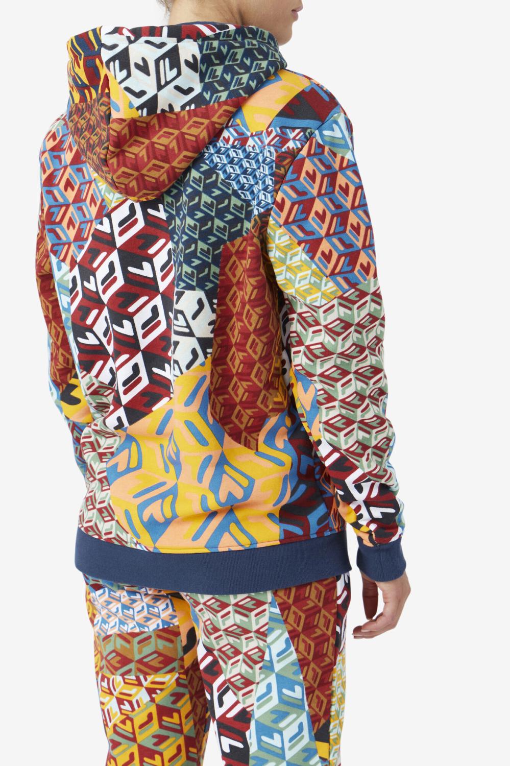 Women Sweatshirts &amp; Hoodies | FILA Laylani Hoodie 933 MOONLIT OCEAN / RADIANT YELLOW / WHITE PRINT