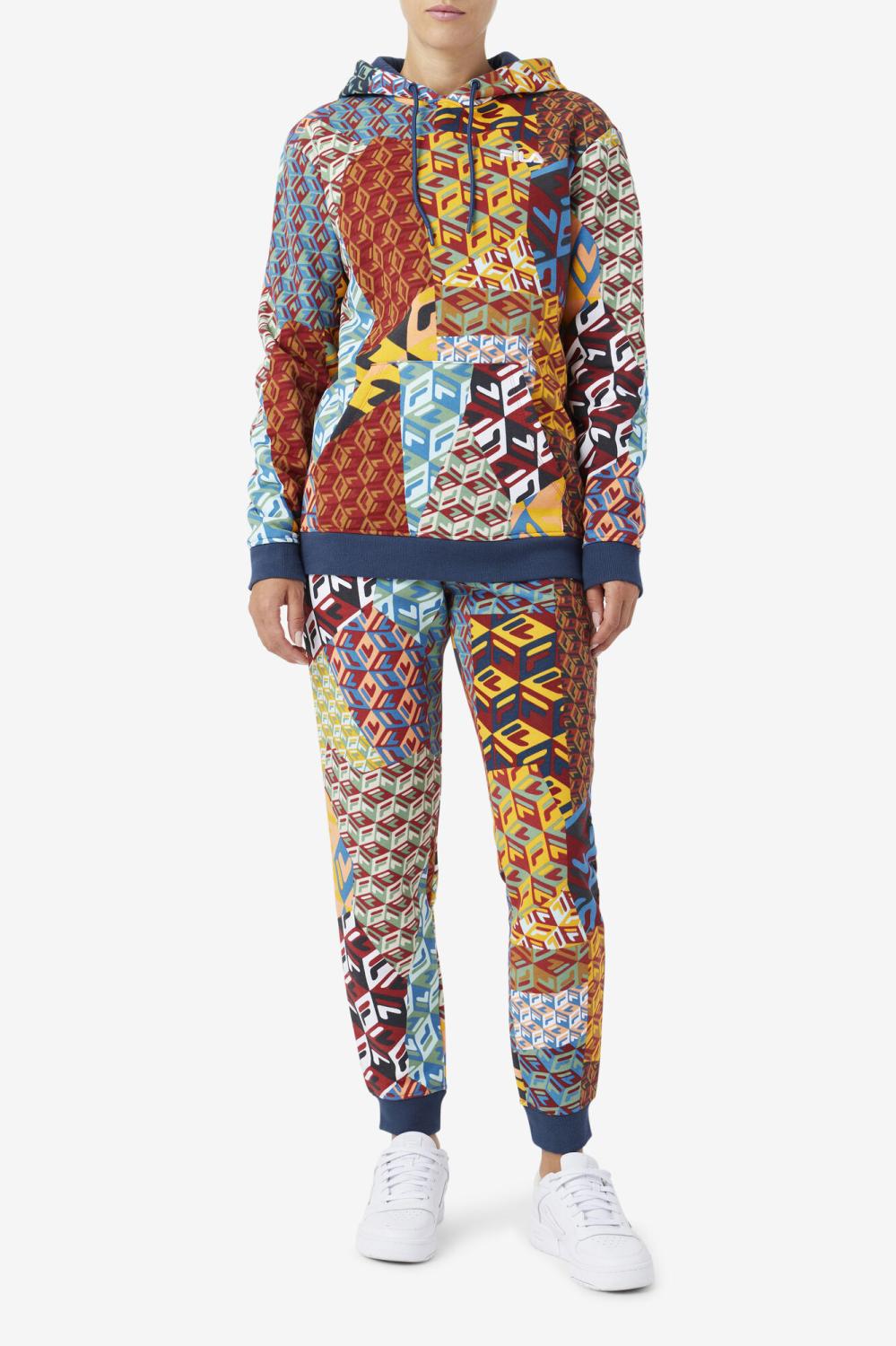 Women Sweatshirts &amp; Hoodies | FILA Laylani Hoodie 933 MOONLIT OCEAN / RADIANT YELLOW / WHITE PRINT