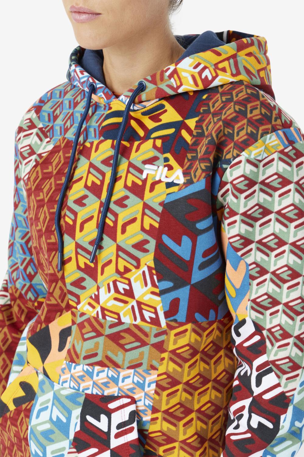 Women Sweatshirts &amp; Hoodies | FILA Laylani Hoodie 933 MOONLIT OCEAN / RADIANT YELLOW / WHITE PRINT