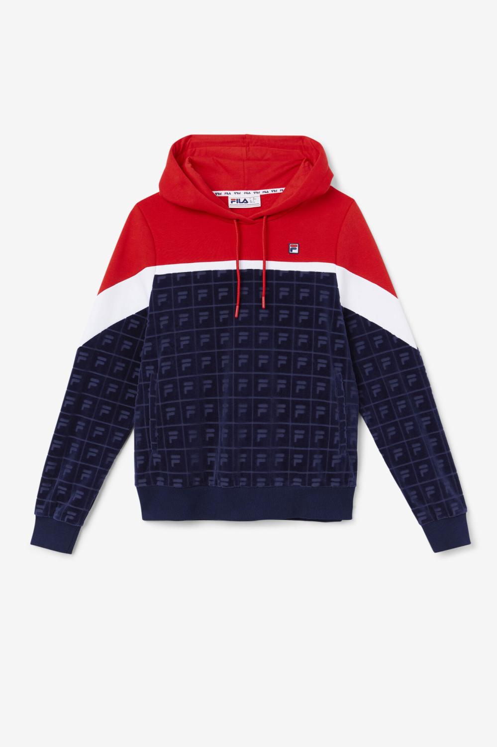 Women Sweatshirts &amp; Hoodies | FILA Lorri Velour Hoodie 410 FILA NAVY / FILA RED / WHITE