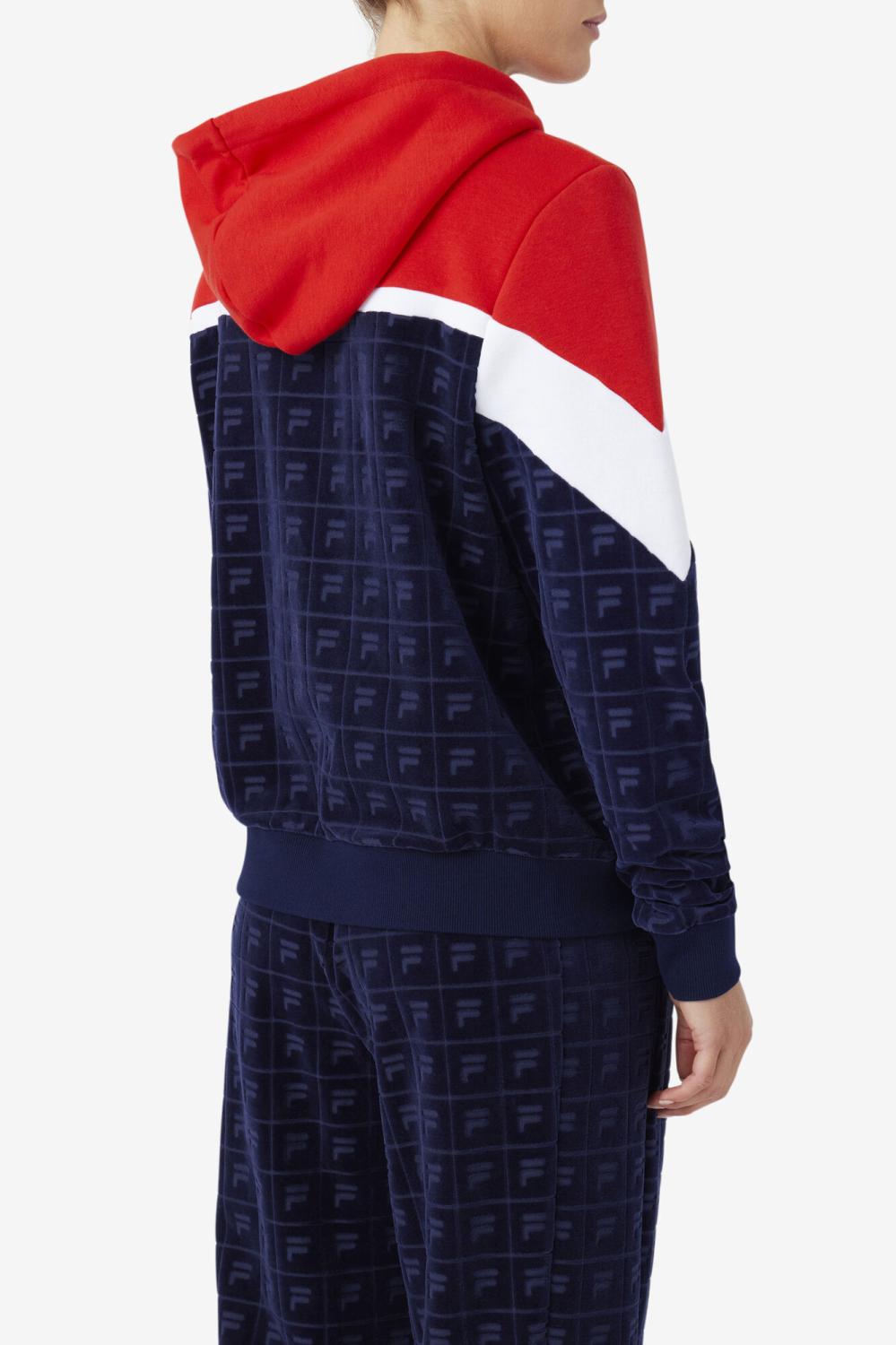 Women Sweatshirts &amp; Hoodies | FILA Lorri Velour Hoodie 410 FILA NAVY / FILA RED / WHITE