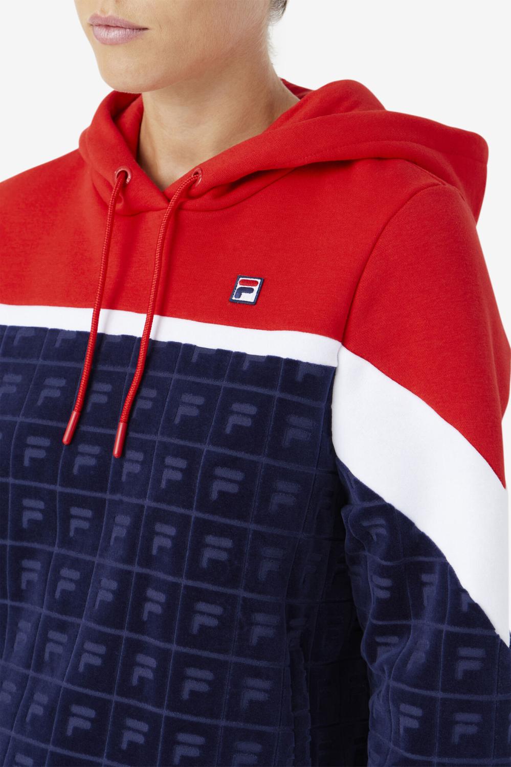 Women Sweatshirts &amp; Hoodies | FILA Lorri Velour Hoodie 410 FILA NAVY / FILA RED / WHITE