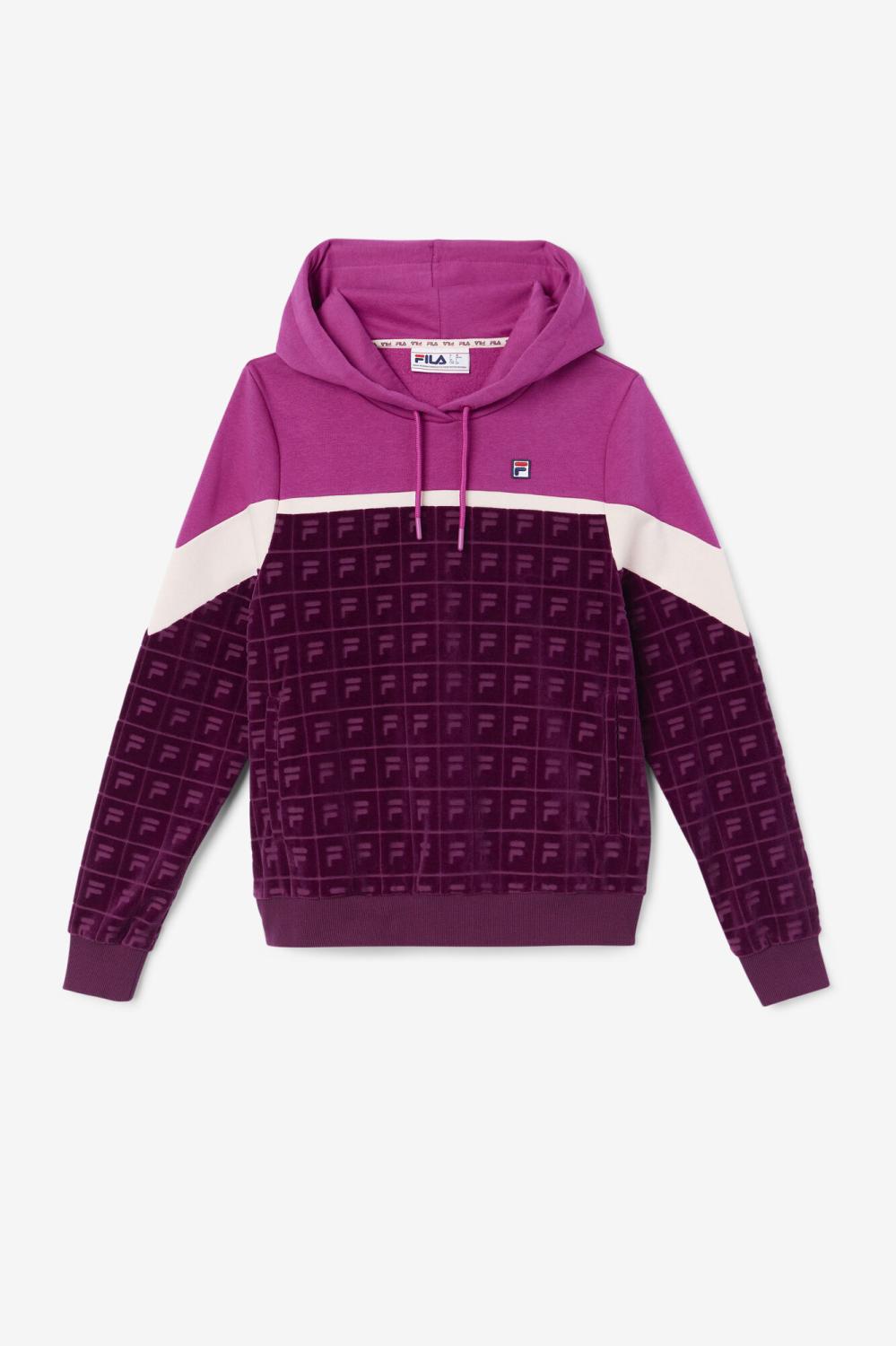 Women Sweatshirts &amp; Hoodies | FILA Lorri Velour Hoodie 894 GRAPE WINE / BATON ROUGE / POTPOURRI