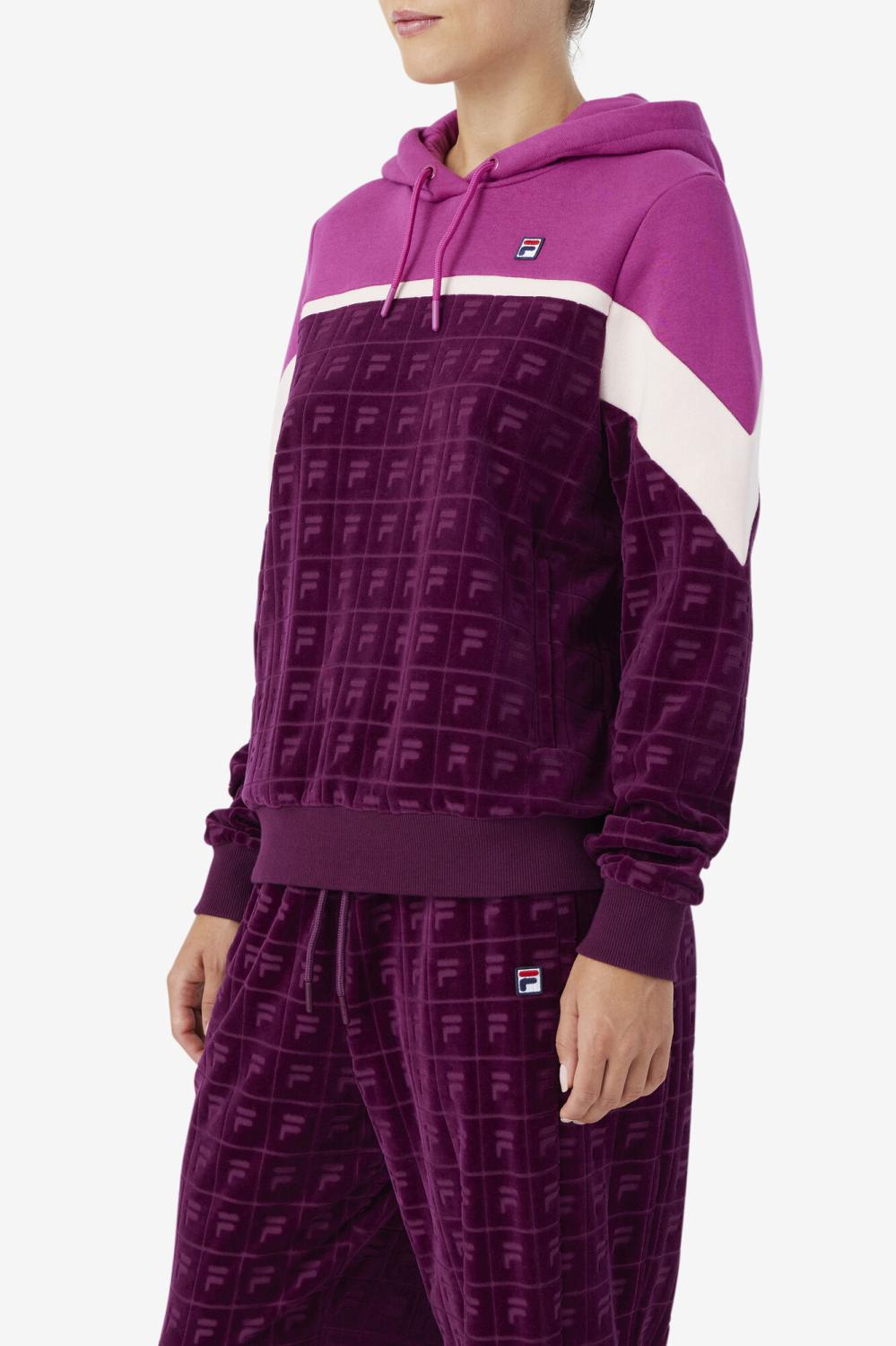 Women Sweatshirts &amp; Hoodies | FILA Lorri Velour Hoodie 894 GRAPE WINE / BATON ROUGE / POTPOURRI