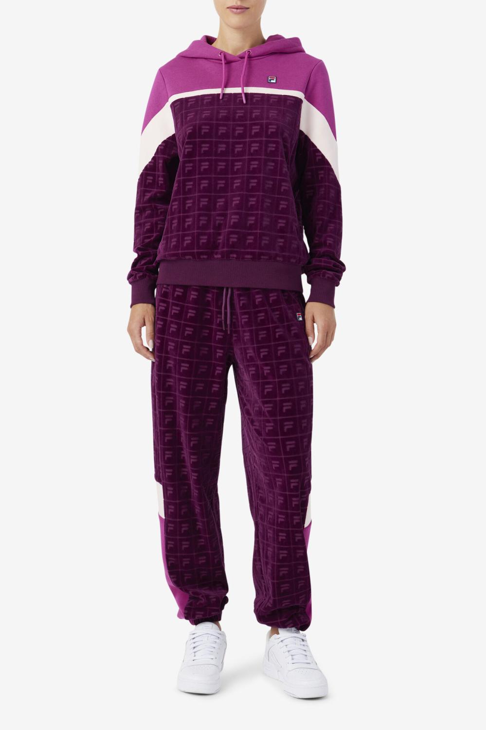 Women Sweatshirts &amp; Hoodies | FILA Lorri Velour Hoodie 894 GRAPE WINE / BATON ROUGE / POTPOURRI