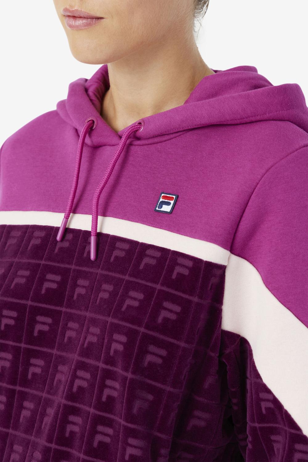 Women Sweatshirts &amp; Hoodies | FILA Lorri Velour Hoodie 894 GRAPE WINE / BATON ROUGE / POTPOURRI