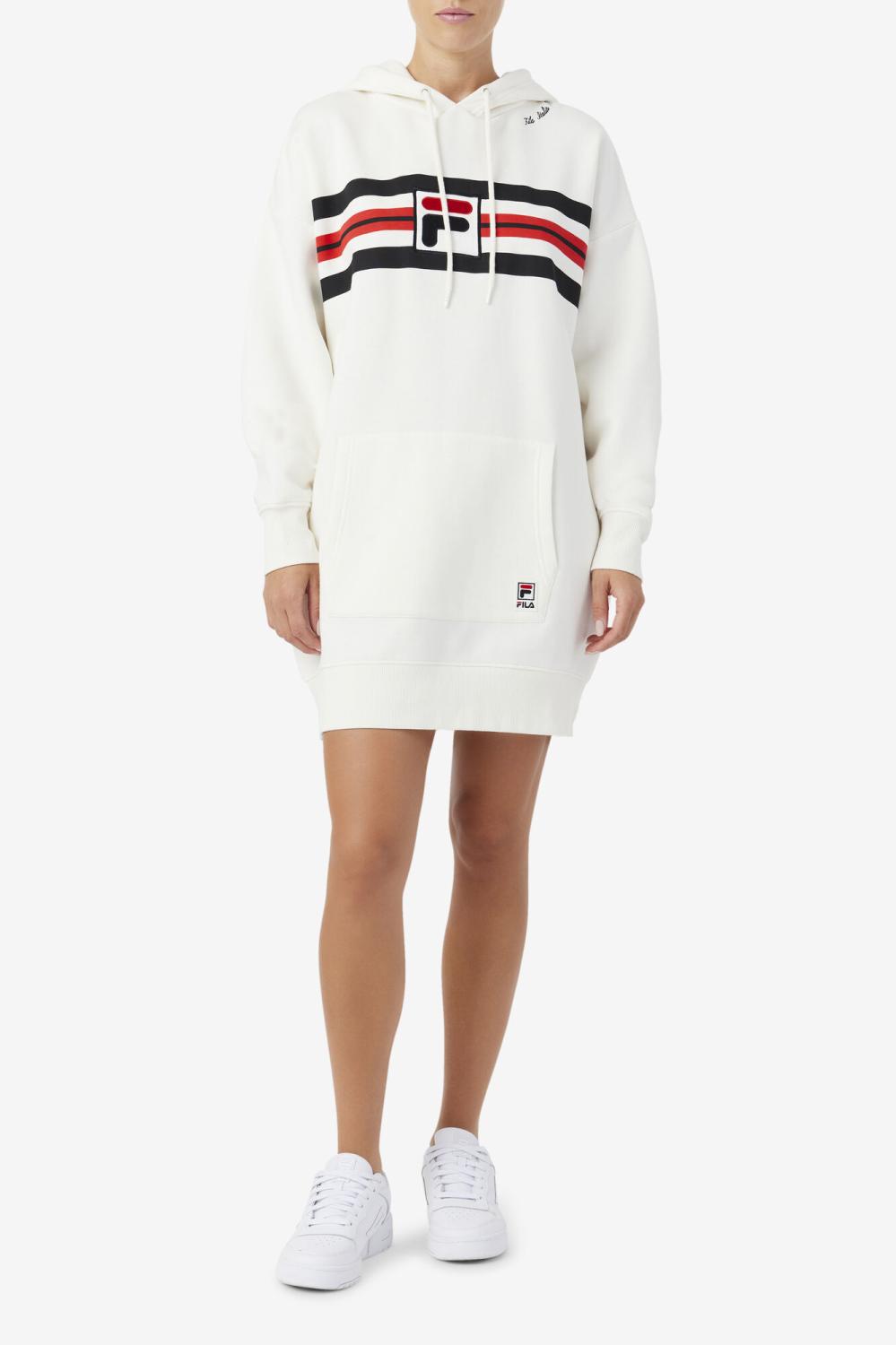 Women Sweatshirts &amp; Hoodies | FILA Stella Hoodie Dress 132 GARDENIA / BLACK / FILA RED