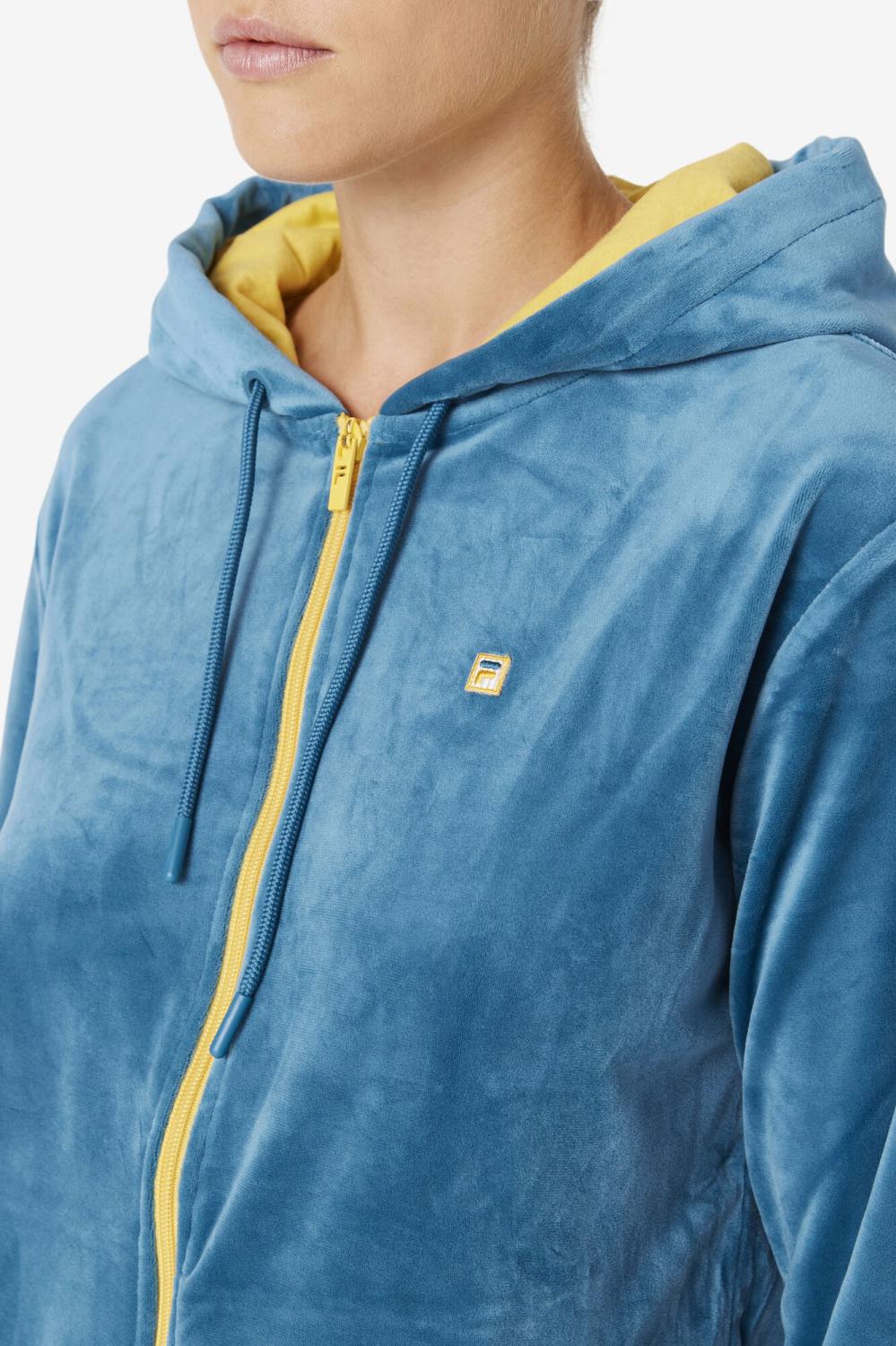 Women Sweatshirts &amp; Hoodies | FILA Tove Velour Full Zip Hoodie 442 BLUE CORAL / BANANA
