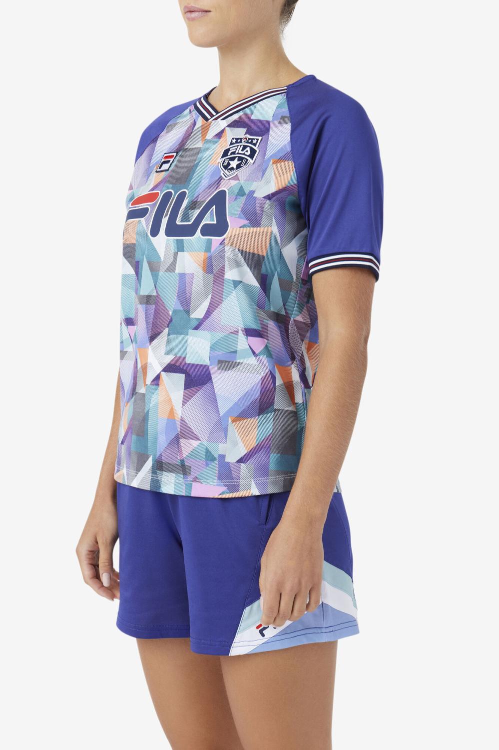 Women Tops &amp; T-Shirts | FILA Fallone Jersey 437 GEOPRINT / ORIENT BLUE