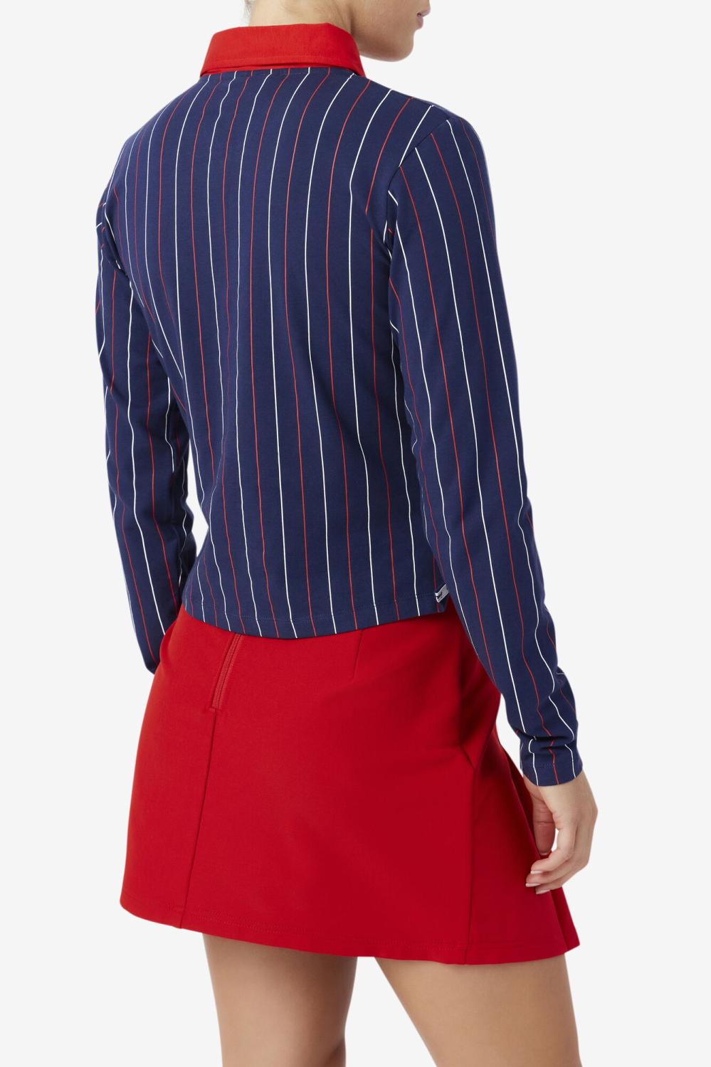 Women Tops &amp; T-Shirts | FILA Jada Long Sleeve Polo 410 FILA NAVY / FILA RED / WHITE