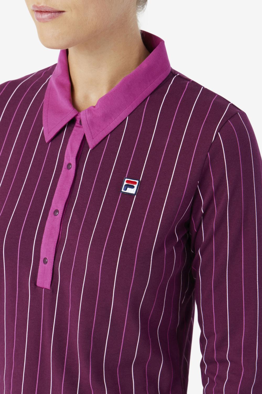 Women Tops &amp; T-Shirts | FILA Jada Long Sleeve Polo 894 GRAPE WINE / BATON ROUGE / POTPOURRI